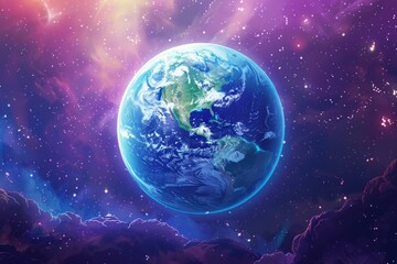 Fototapeta premium Vibrant Cosmic View of Earth in Colorful Galactic Background