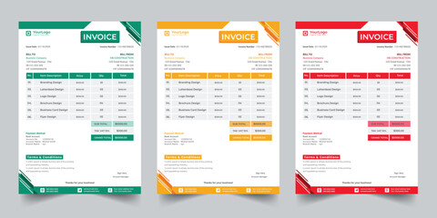 Creative and Unique Corporate Business Invoice design template vector illustration bill form price invoice. Creative invoice template vector. business stationery design payment design template 
