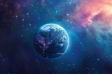 Fototapeta premium Stunning View of Blue Earth in Cosmic Space with Colorful Nebula