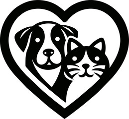 Heart-Shaped Pet Adoption Symbol with Dog and Cat

