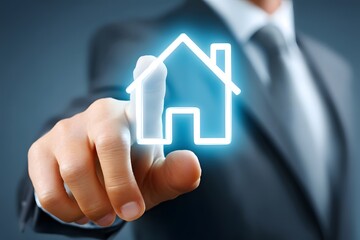 Businessman Selecting Digital House Icon Smart Home Technology Real Estate