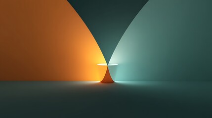 Abstract geometric shapes in orange and teal colors creating a modern and minimalist design concept