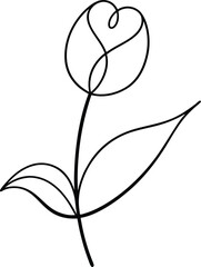 Tulip flower illustrated in continuous line art drawing style portraying botanical beauty floral elegance nature inspired decor and springtime minimal visuals