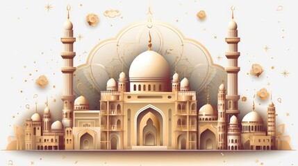 Beautiful Golden Mosque Graphic for Eid Celebrations
