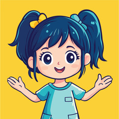 happy girl mascot cute cartoon no details solid background bright