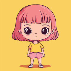 confusion girl mascot cute cartoon no details solid background bright