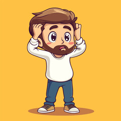 confusion man mascot cute cartoon no details solid background bright