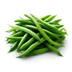 Pile of fresh green beans isolated on white background