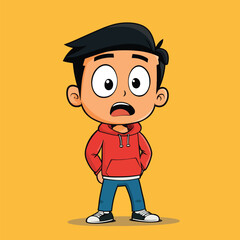 shocked man mascot cute cartoon no details solid background bright