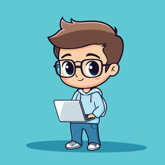 Cybersecurity Specialist boy mascot cute cartoon no details solid background bright