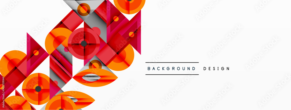 Aufkleber Abstract geometric shapes, vibrant red, orange hues. Modern design elements create dynamic visual impact. Clean white background provides contrast.