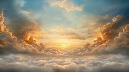 Majestic clouds illuminated by vibrant sunset create serene atmosphere