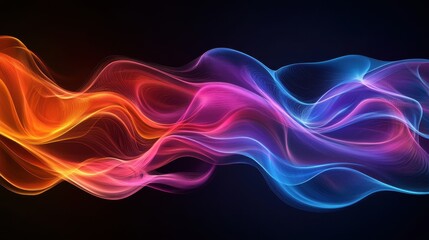 Abstract colorful flowing wave on dark background. Ideal for use as a backdrop or design element.