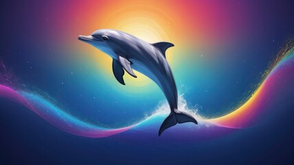 Fototapeta premium Galactic Dolphin Dance Through Quantum Sea