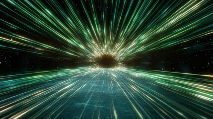 Fototapeta premium Mesmerizing view of cosmic vortex with vibrant green laser streams radiating outward