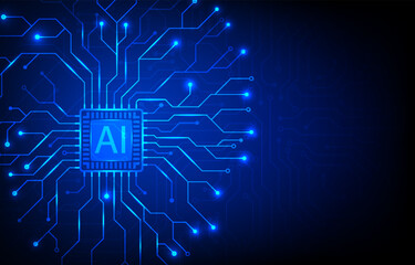AI circuit board background. Artificial intelligence futuristic technology data, internet of things, machine learning concept.