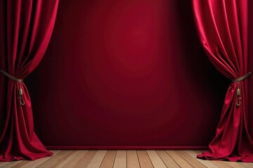 Elegant, flowing velvet curtains, rich burgundy hue , fabric, folds