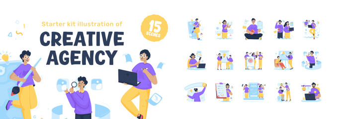 Illustration set of creative agency for website profile starter kit