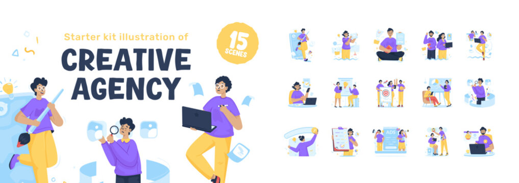 Illustration set of creative agency for website profile starter kit