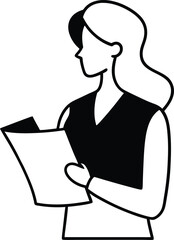 Single line illustration of a woman with documents in hand ideal for business presentations study themes and official document based concepts with clean modern style