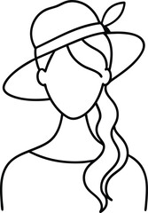 Elegant woman wearing a stylish summer hat illustrated in continuous line art drawing style ideal for minimalist fashion decor branding or editorial design projects