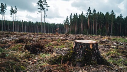 Fototapeta premium Deforestation impact forest location environmental photography natural landscape ground level view conservation awareness