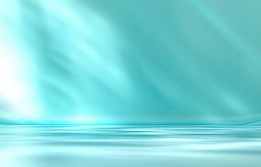 Soft turquoise gradient background shows blurred lines, surface, and gentle light patterns
