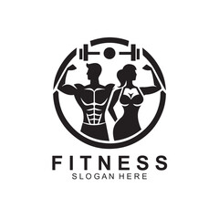 A man and a woman fitness exercises with dumbbells