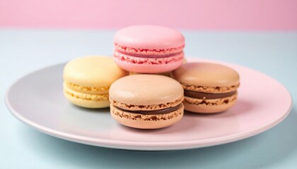 Obraz premium Colorful macarons delight bakery food photography pastel environment close-up view dessert concept