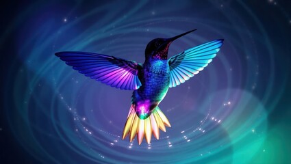 Obraz premium Quantum Hummingbird Hovering in Light Pulse
