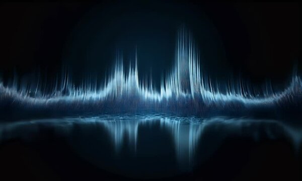 Dynamic Blue Sound Waves Visualization with Reflective Surface in Dark Background Animation Video