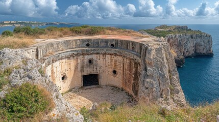 Coastal fortification ruin overlooking the sea