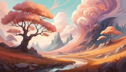 Enchanting ethereal landscape with pastel palette and otherworldly atmosphere