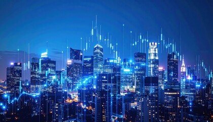 Obraz premium Urban nightlife data visualization city skyline digital art modern environment aerial view technology concept