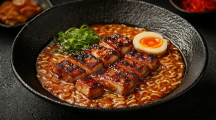 Delicious grilled pork ramen