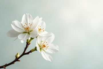 Fototapeta premium Delicate white blossoms against pure backdrop, minimal, plant, clean