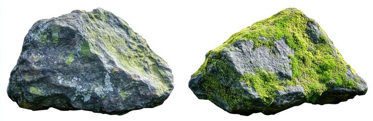 Two rocks, one covered in moss