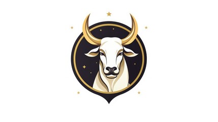 Elegant Bull Head Logo with Golden Horns on Dark Badge on white Background 