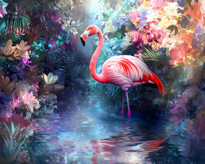 Flamingo in Tropical Dreamscape