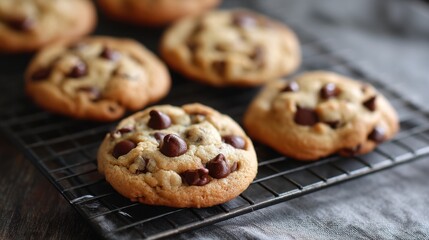 Delicious Chocolate Chip Cookies on a Wire Rack 