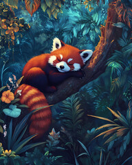 Red Panda in Tropical Garden