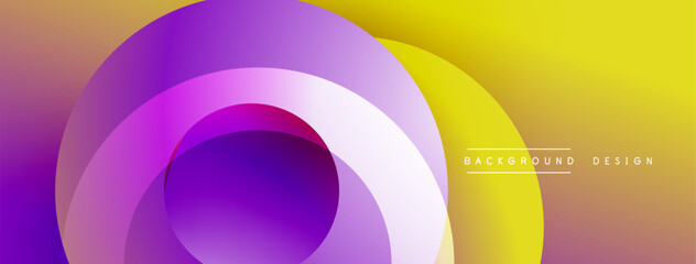 Abstract circles overlap, creating vibrant gradient effect. Yellow, purple hues dominate composition. Modern design element.