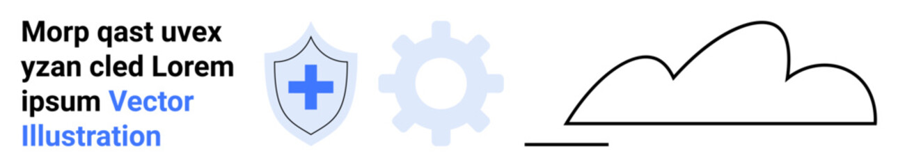 Shield with medical cross, gear symbol, and cloud outline. Ideal for healthcare, cloud computing, data protection, technology integration, cybersecurity, medical services simple landing page