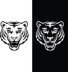 Fierce Tribal Tiger Head Vector – Black and White Symmetrical Mascot Design