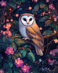 Tropical Owl in Dreamy Jungle