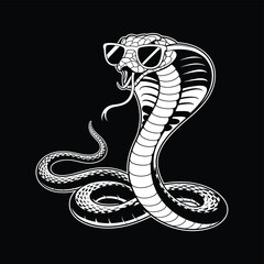 Cool Cobra Snake Illustration Wearing Sunglasses – Monochrome Stipple Art