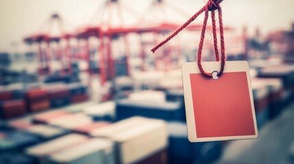 Close-up of shipping container with price tag symbolizing tariff costs, international trade and global economy concept, import export business and logistics industry.