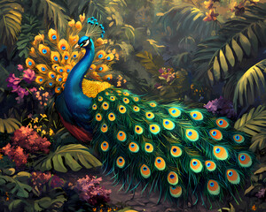 Tropical Peacock with Floral Crown