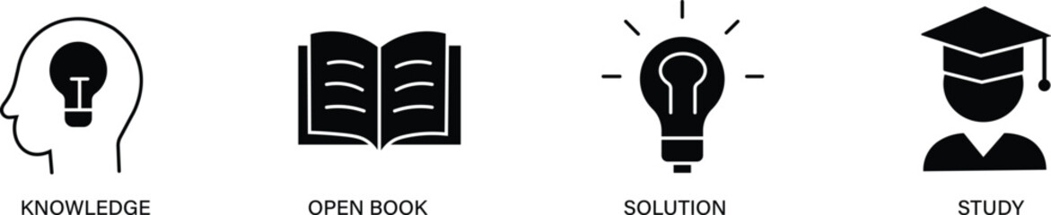 Flat vector icons representing knowledge, learning, education, and ideas.