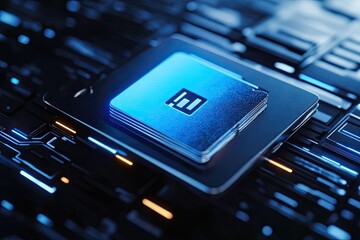 Futuristic processor chip on circuit board